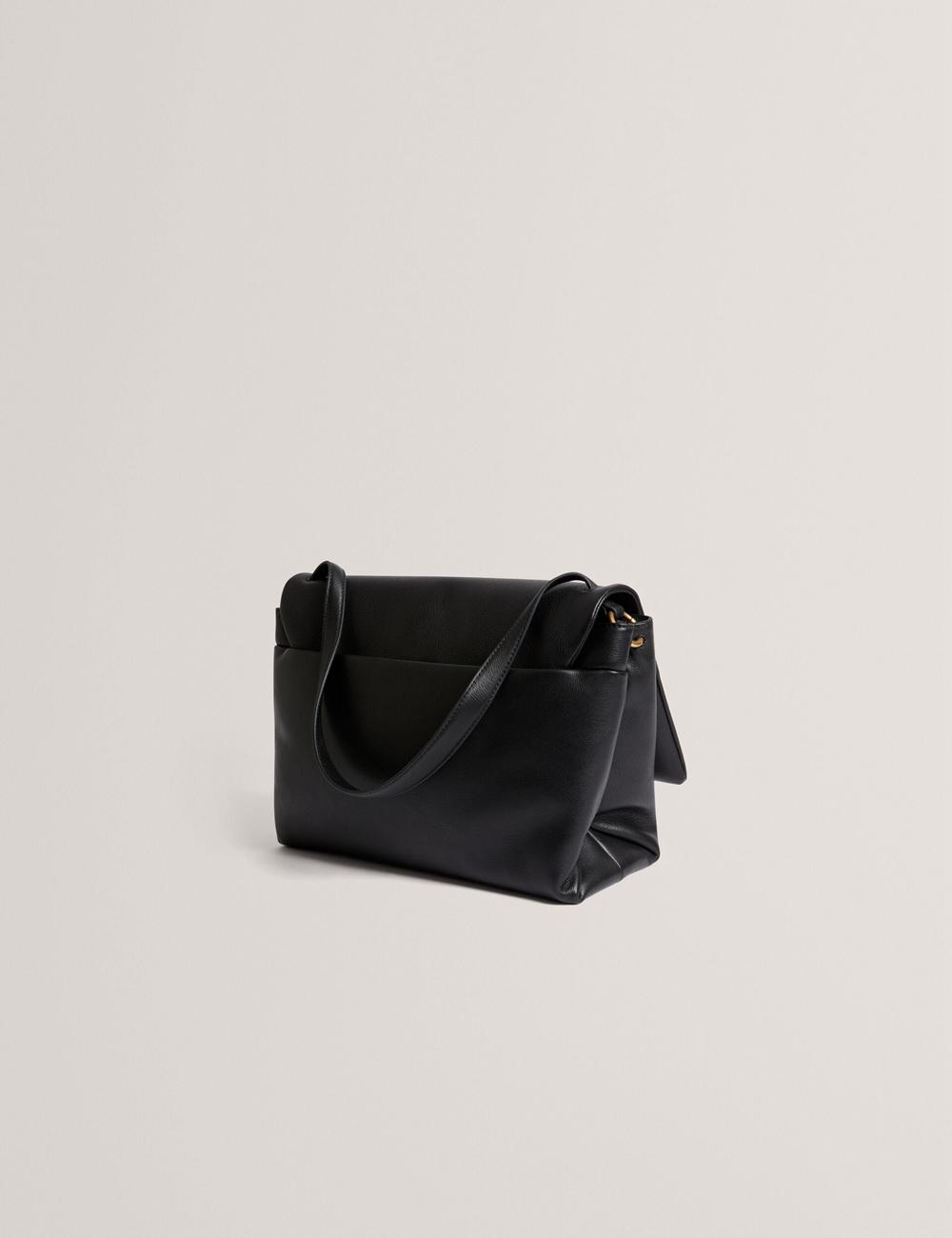 Black Ted Baker MARGOU - Padded Leather Large Fold Over Women Shoulder Bags | SG  9056-ZTKUF