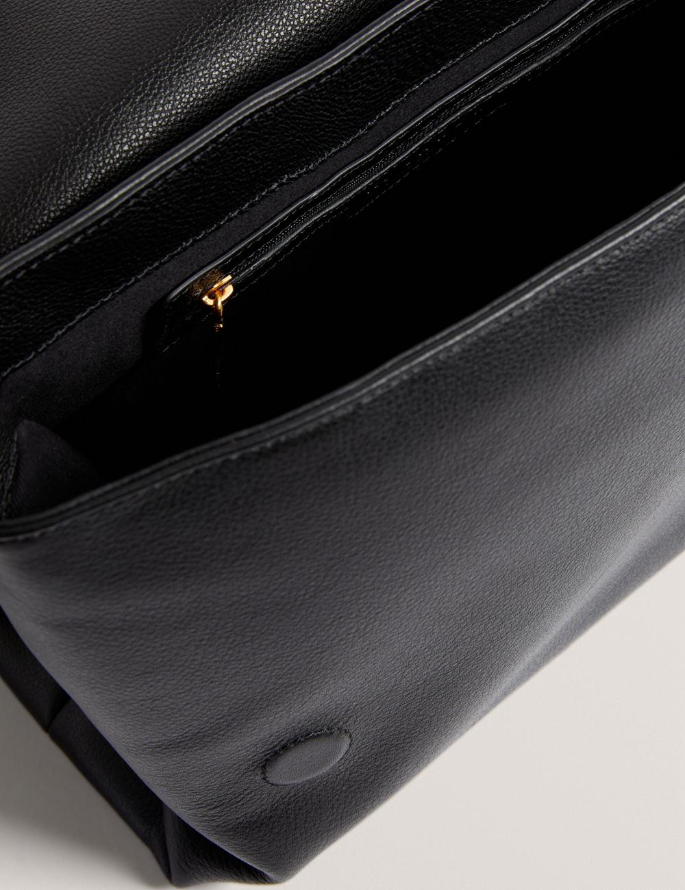 Black Ted Baker MARGOU - Padded Leather Large Fold Over Women Shoulder Bags | SG  9056-ZTKUF