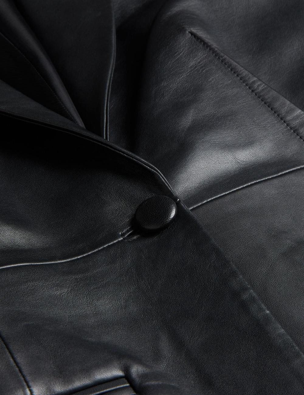 Black Ted Baker MELLIIE - Longline Single Breasted Leather Women Blazers | SG  7506-TALEX