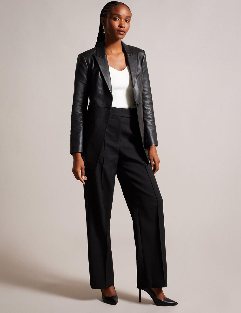 Black Ted Baker MELLIIE - Longline Single Breasted Leather Women Blazers | SG  7506-TALEX