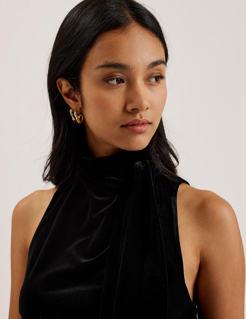 Black Ted Baker NALIAS - Velvet High Cowl Neck Sleeveless Women Tank Tops | SG  8137-FHYPV