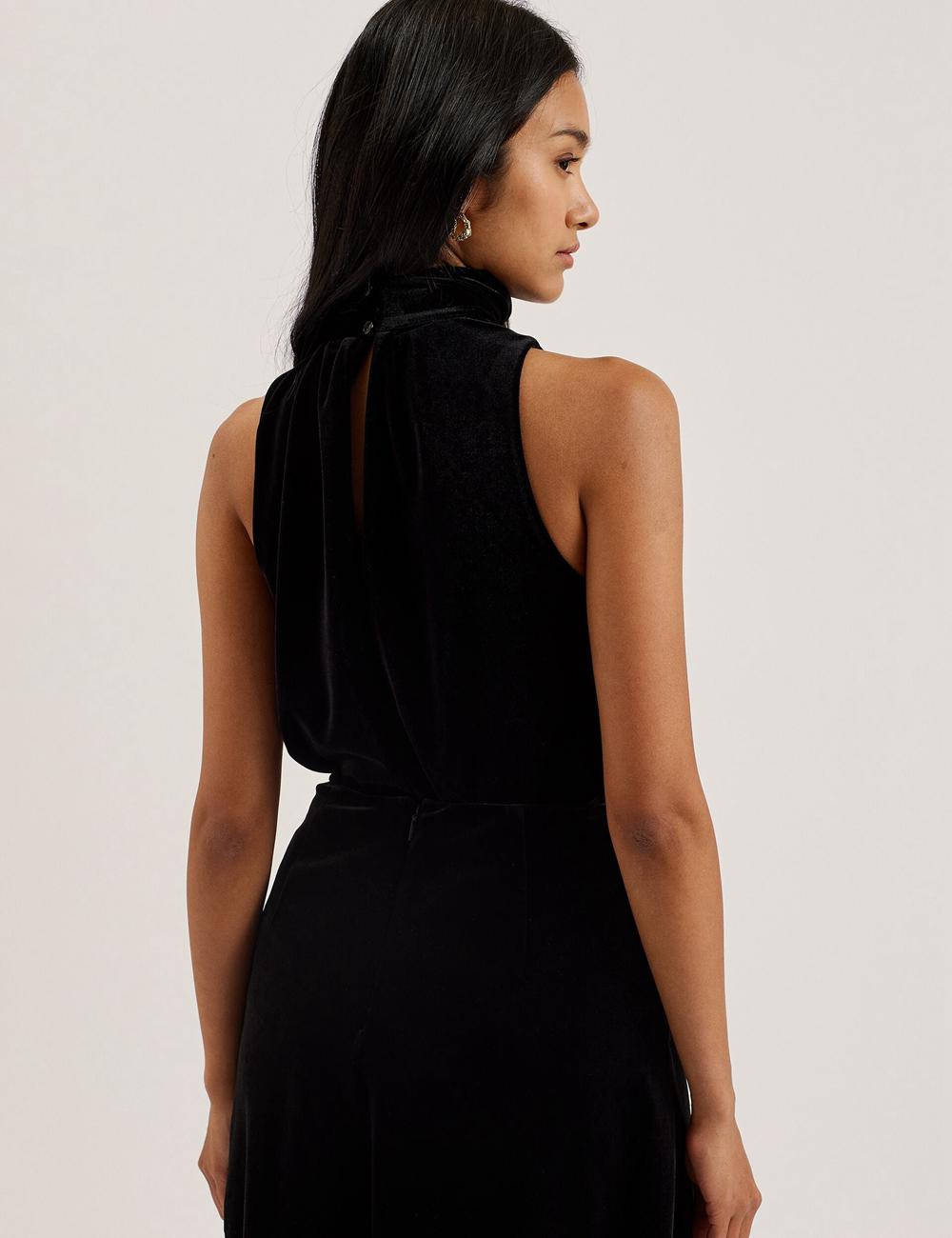 Black Ted Baker NALIAS - Velvet High Cowl Neck Sleeveless Women Tank Tops | SG  8137-FHYPV