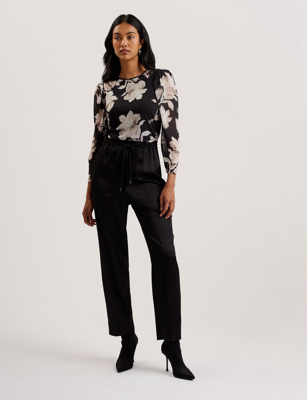 Black Ted Baker NATORI - Satin Elasticated Waist Tapered Women Joggers | SG  1689-BMPVX
