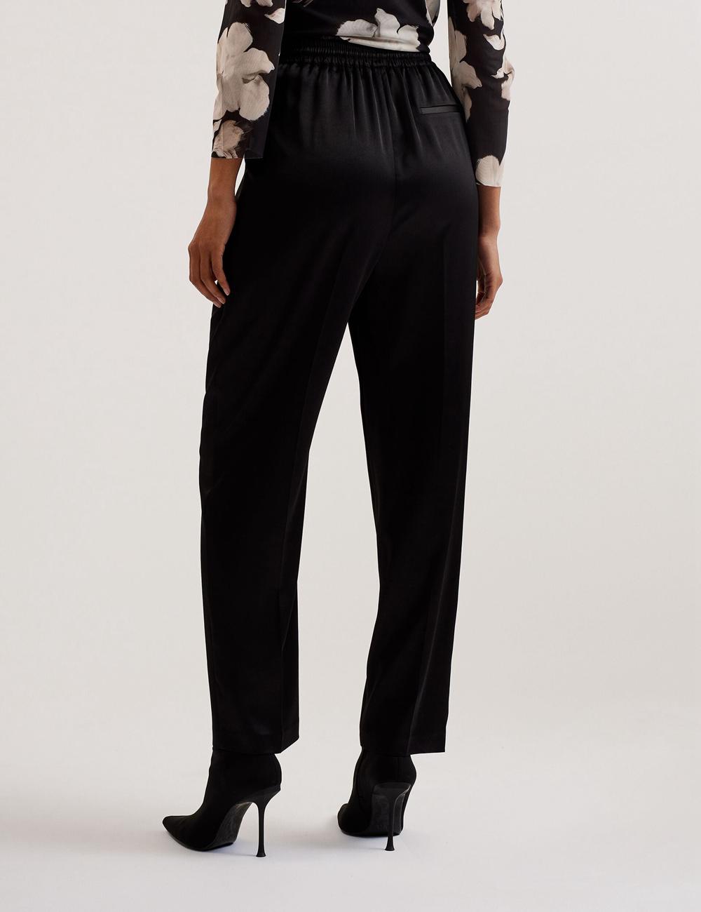 Black Ted Baker NATORI - Satin Elasticated Waist Tapered Women Joggers | SG  1689-BMPVX