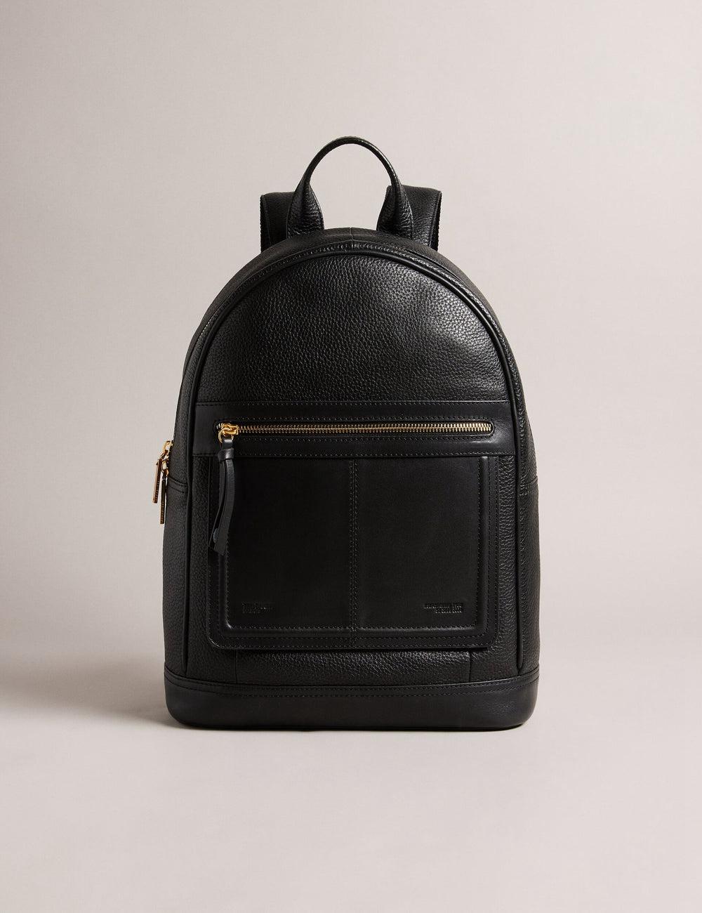 Black Ted Baker NISHAY - Leather Zip Pocket Laptop Women Backpacks | SG  8941-CHMLZ