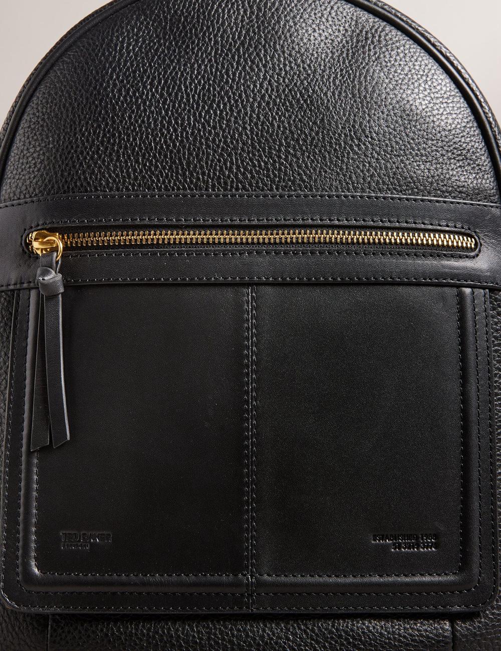 Black Ted Baker NISHAY - Leather Zip Pocket Laptop Women Backpacks | SG  8941-CHMLZ