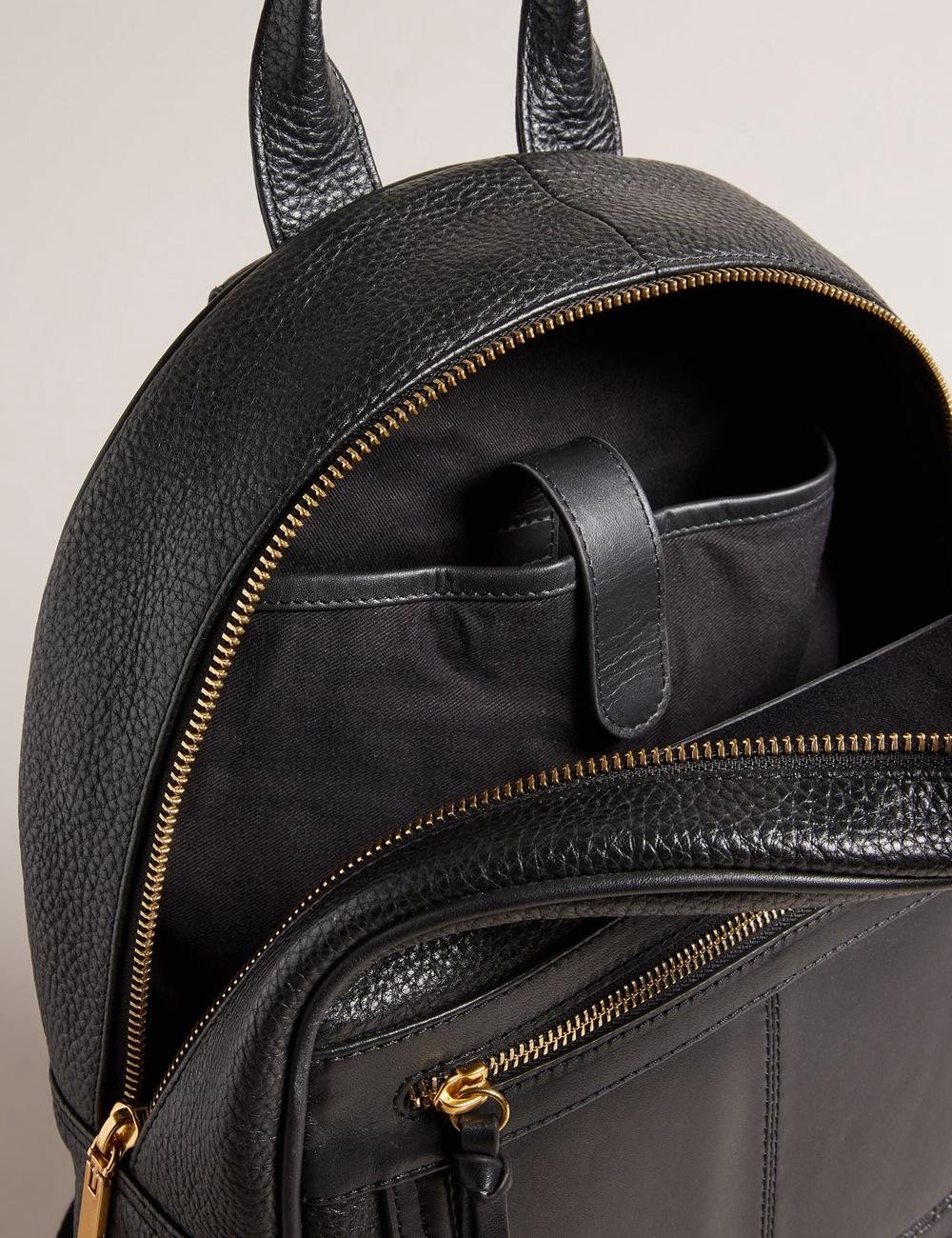 Black Ted Baker NISHAY - Leather Zip Pocket Laptop Women Backpacks | SG  8941-CHMLZ