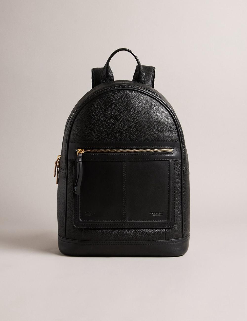 Black Ted Baker NISHAY - Leather Zip Pocket Laptop Women Backpacks | SG  8941-CHMLZ
