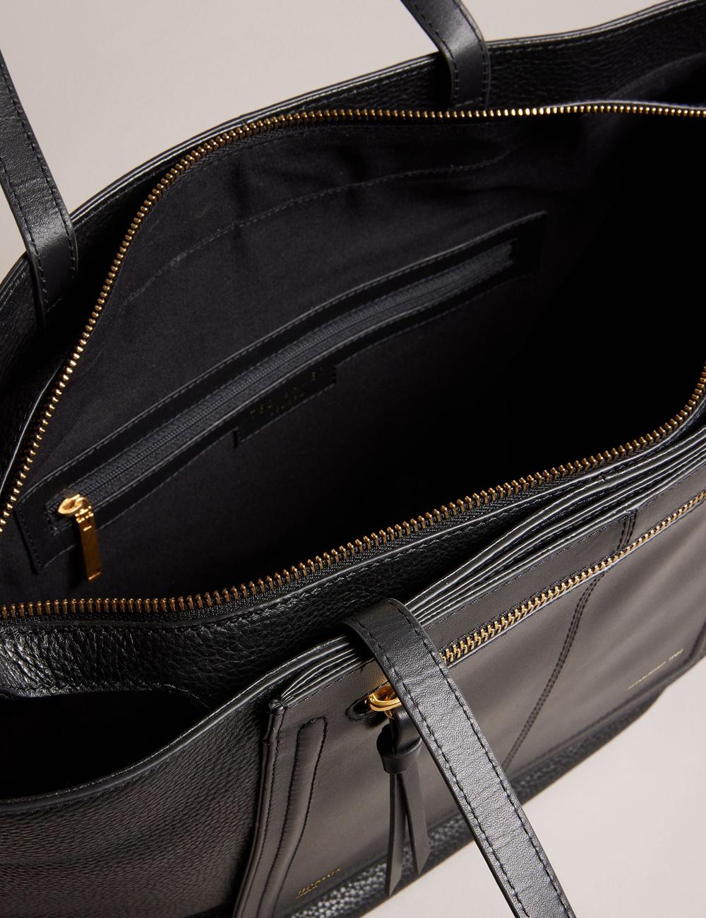 Black Ted Baker NISH - Wide Leather Shopper With Zip Pocket Women Shopper Bags | SG  5406-NWAKR