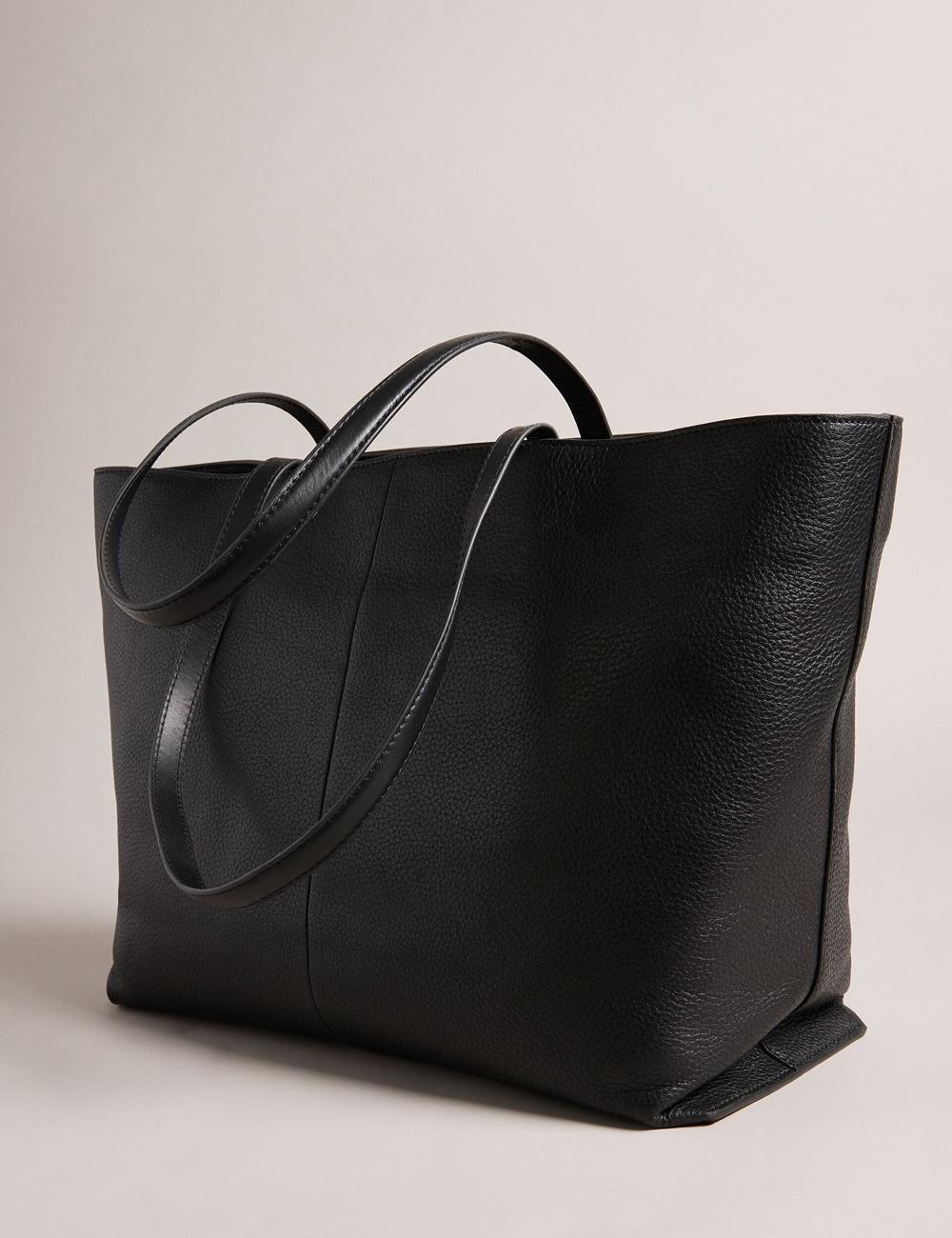 Black Ted Baker NISH - Wide Leather Shopper With Zip Pocket Women Shopper Bags | SG  5406-NWAKR