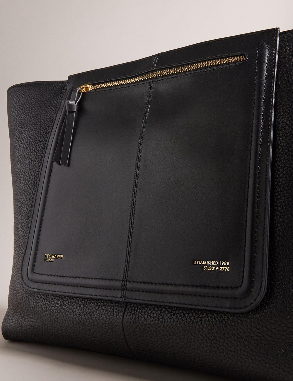 Black Ted Baker NISH - Wide Leather Shopper With Zip Pocket Women Shopper Bags | SG  5406-NWAKR