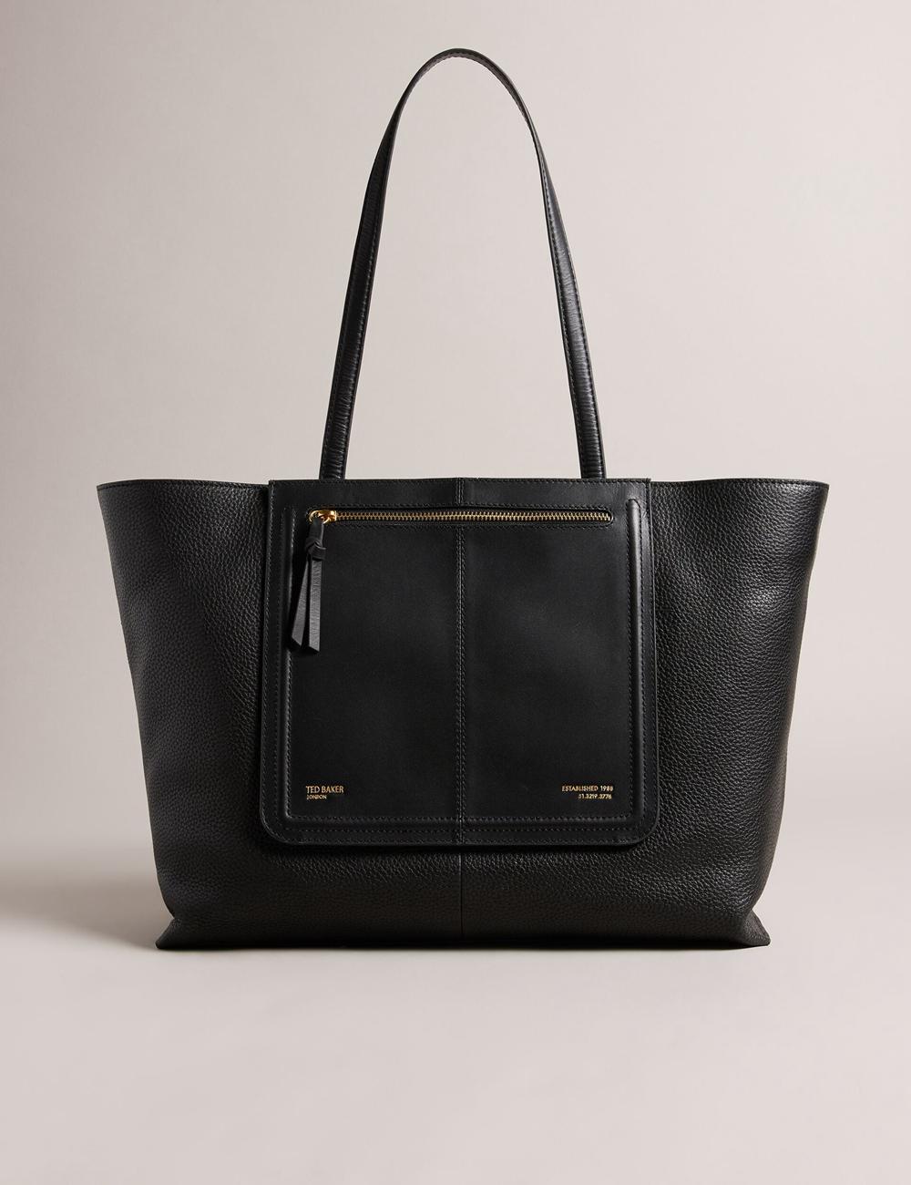 Black Ted Baker NISH - Wide Leather Shopper With Zip Pocket Women Shopper Bags | SG  5406-NWAKR