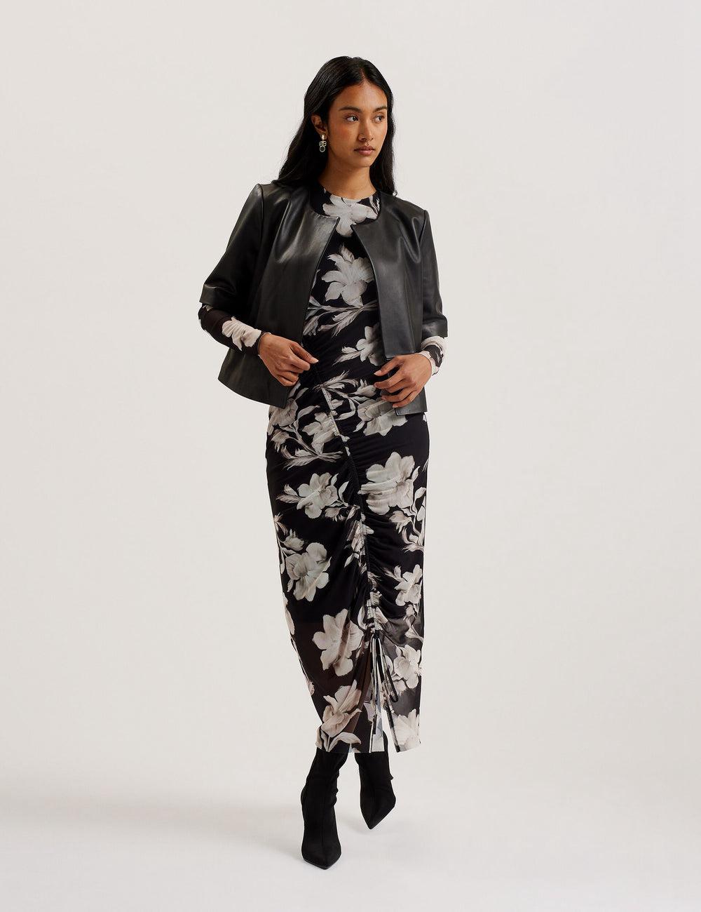 Black Ted Baker OBINO - Cropped Sleeve Open Leather Women Jackets | SG  0681-AEGBM