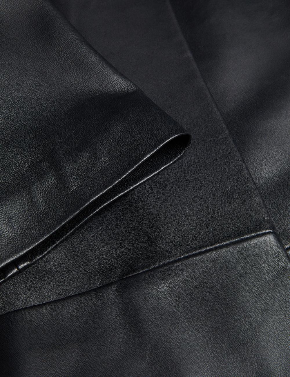 Black Ted Baker OBINO - Cropped Sleeve Open Leather Women Jackets | SG  0681-AEGBM