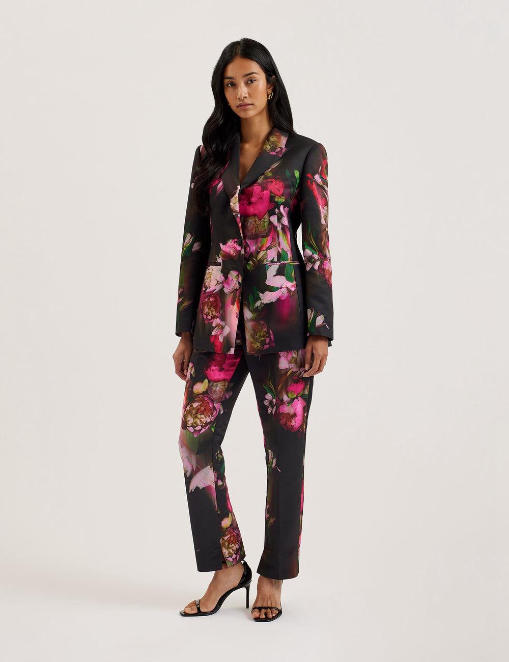 Black Ted Baker OKUNIT - Tapered Leg Floral Print Tailored Women Trousers | SG  6280-GBDLH