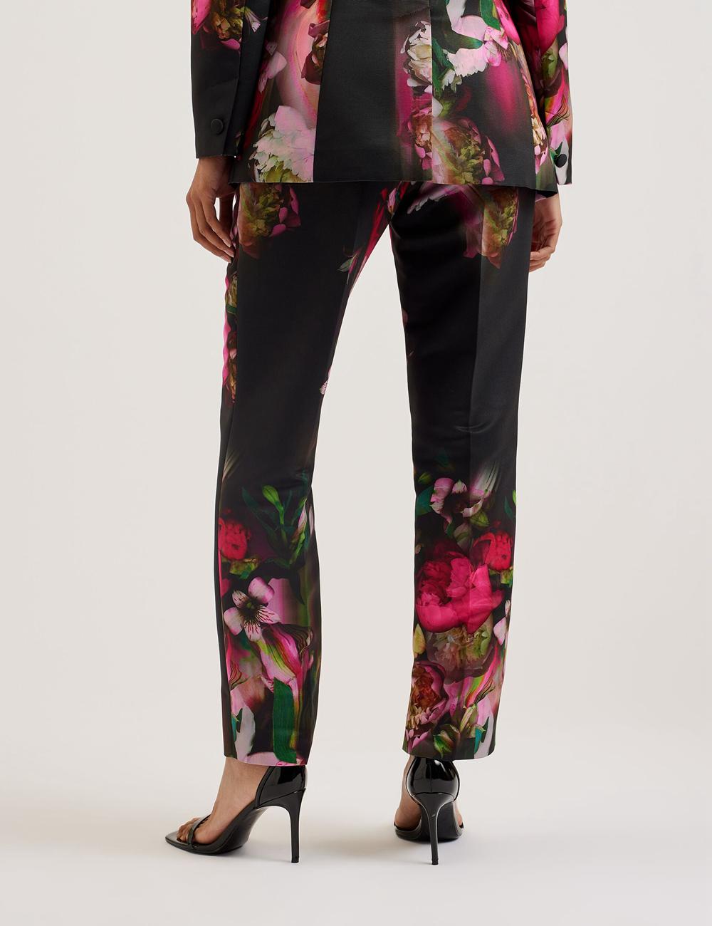 Black Ted Baker OKUNIT - Tapered Leg Floral Print Tailored Women Trousers | SG  6280-GBDLH