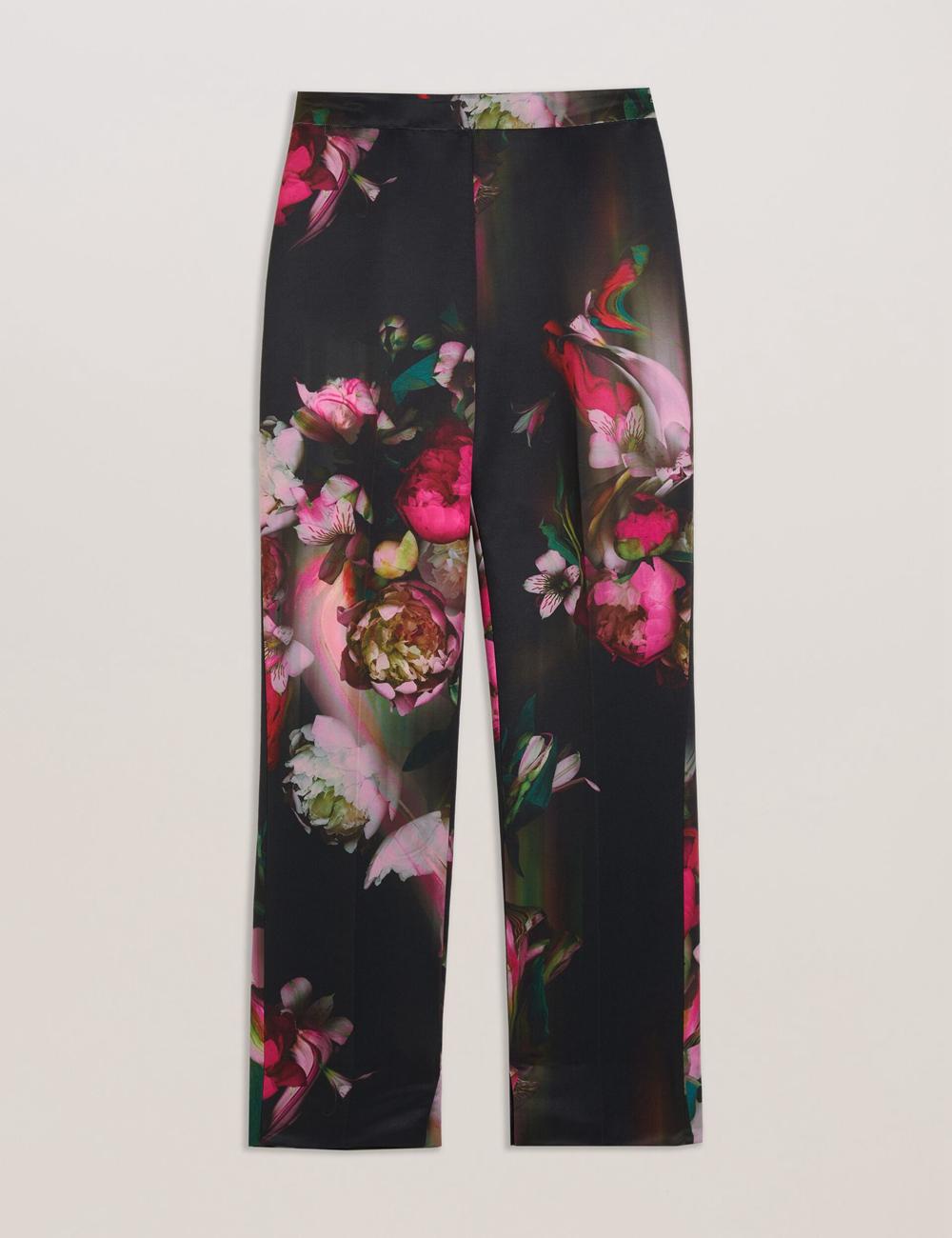 Black Ted Baker OKUNIT - Tapered Leg Floral Print Tailored Women Trousers | SG  6280-GBDLH