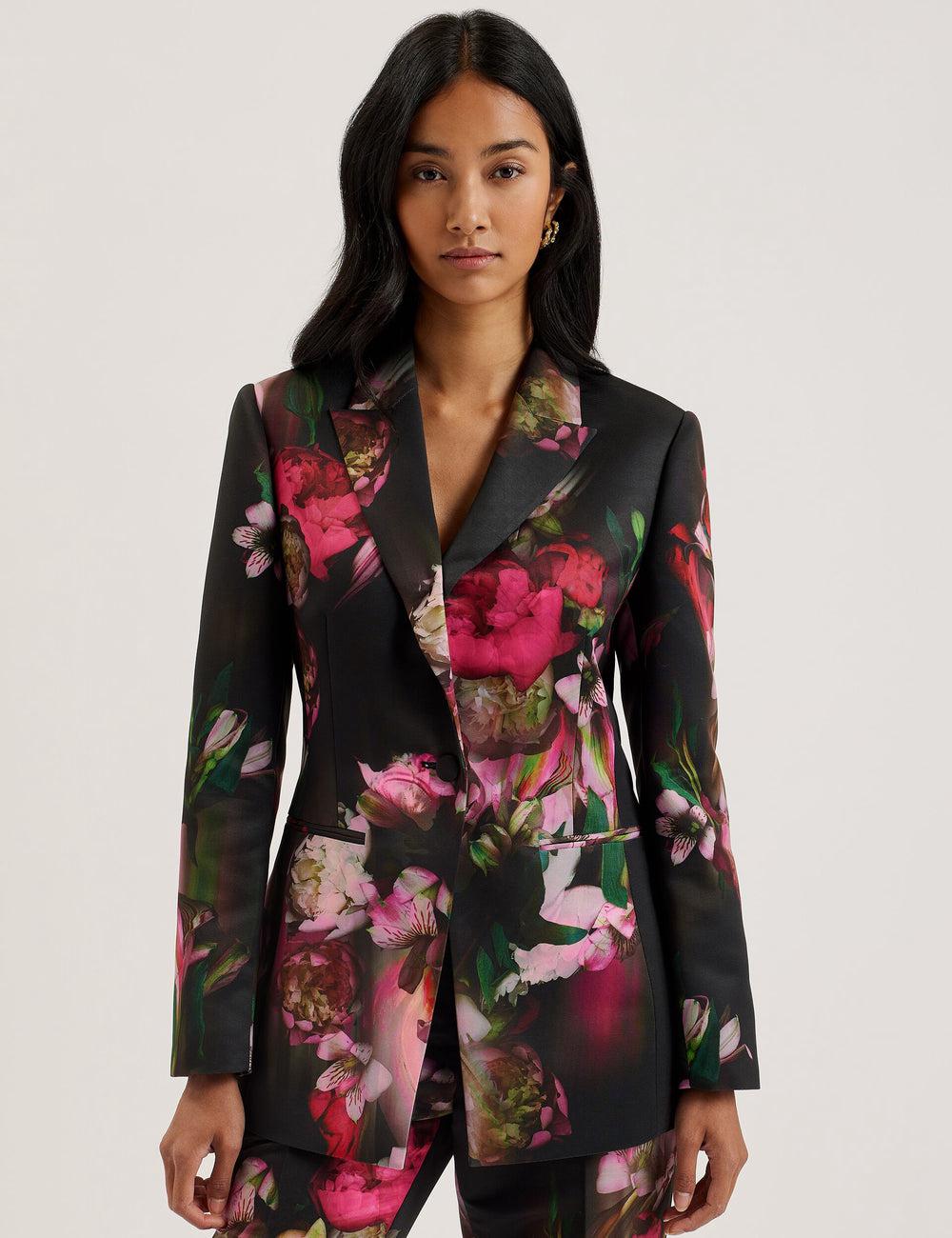 Black Ted Baker OKUNI - Fitted Floral Print Tailored Women Blazers | SG  4316-QMVRJ