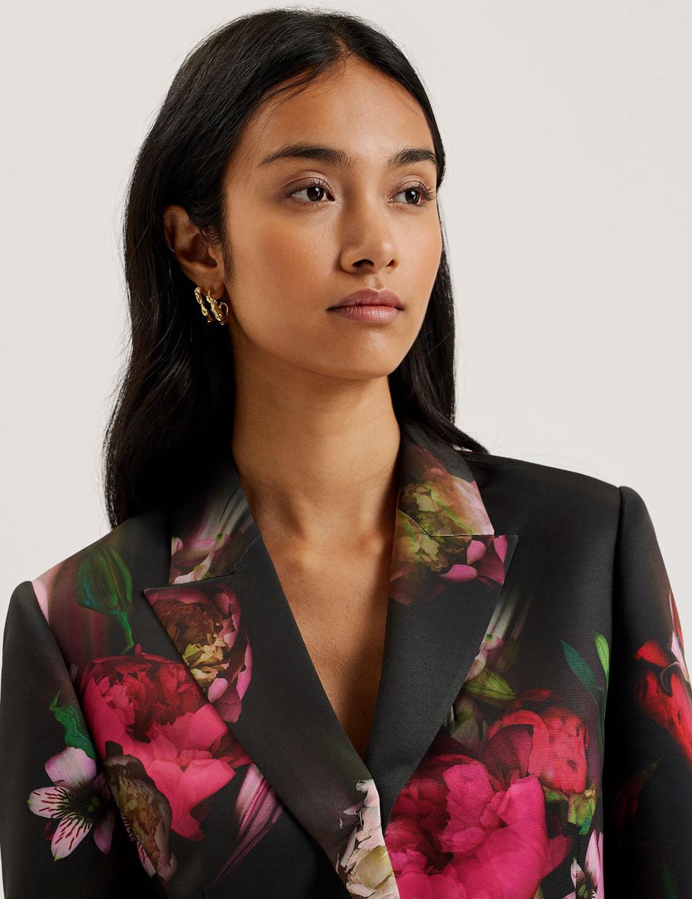 Black Ted Baker OKUNI - Fitted Floral Print Tailored Women Blazers | SG  4316-QMVRJ