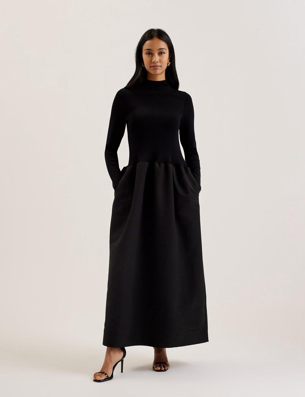 Black Ted Baker PYLIA - Structured With Knitted Bodice Women Maxi Dresses | SG  7164-DLIXR