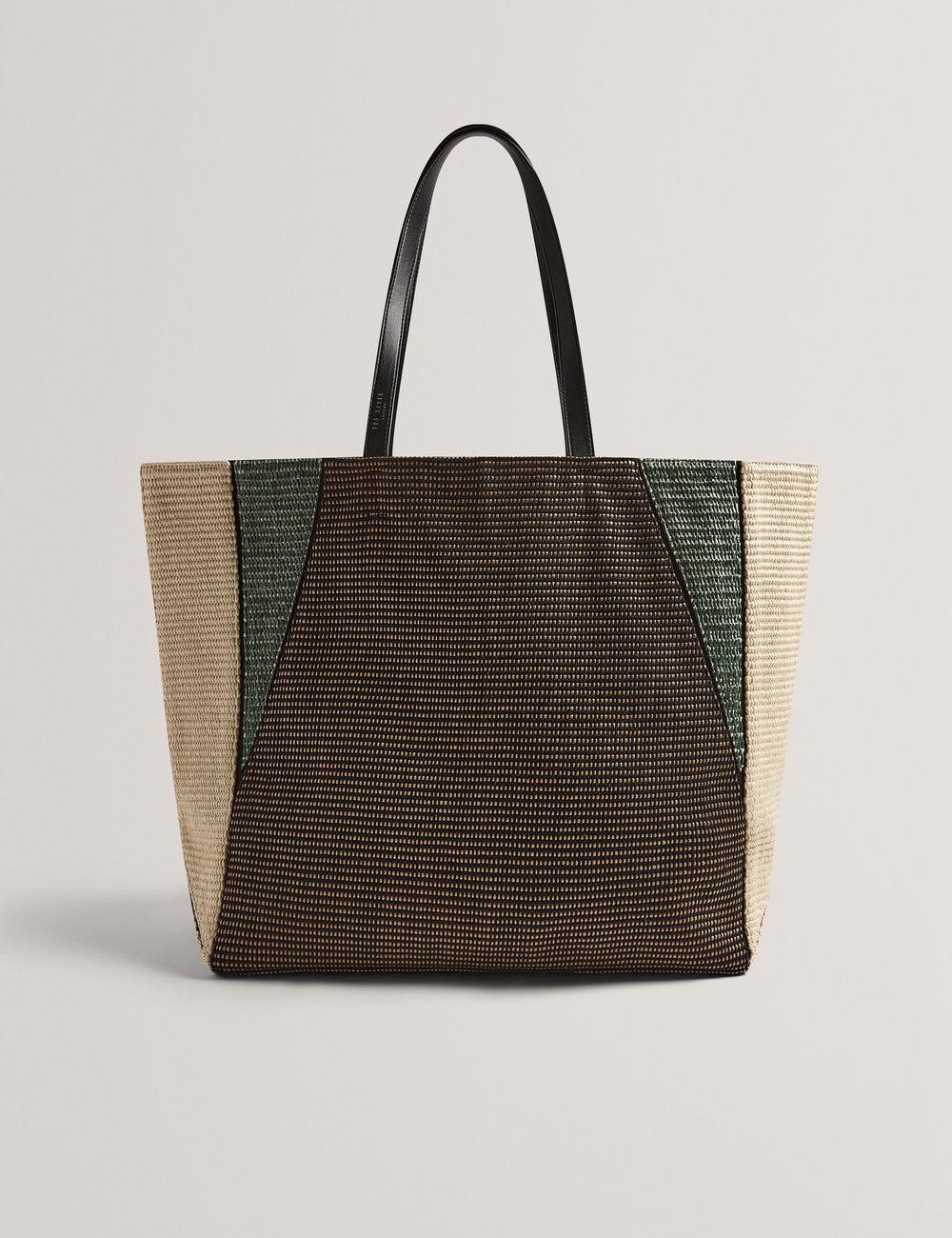 Black Ted Baker RAFIYA - Woven Colour Block Folding Shopper Women Shopper Bags | SG  2759-KQBLU
