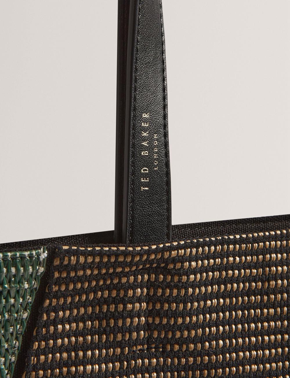 Black Ted Baker RAFIYA - Woven Colour Block Folding Shopper Women Shopper Bags | SG  2759-KQBLU