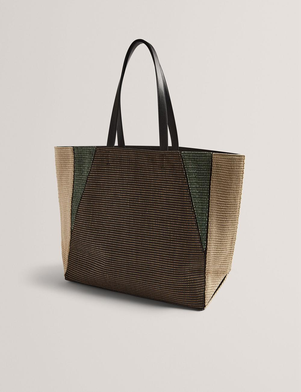 Black Ted Baker RAFIYA - Woven Colour Block Folding Shopper Women Shopper Bags | SG  2759-KQBLU