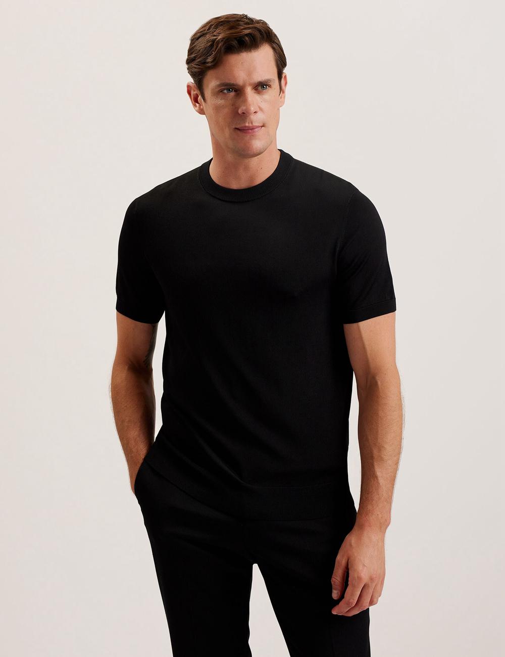 Black Ted Baker REYON - Rayon Crew Neck Short Sleeve Men T-Shirts | SG  7635-HXDGE