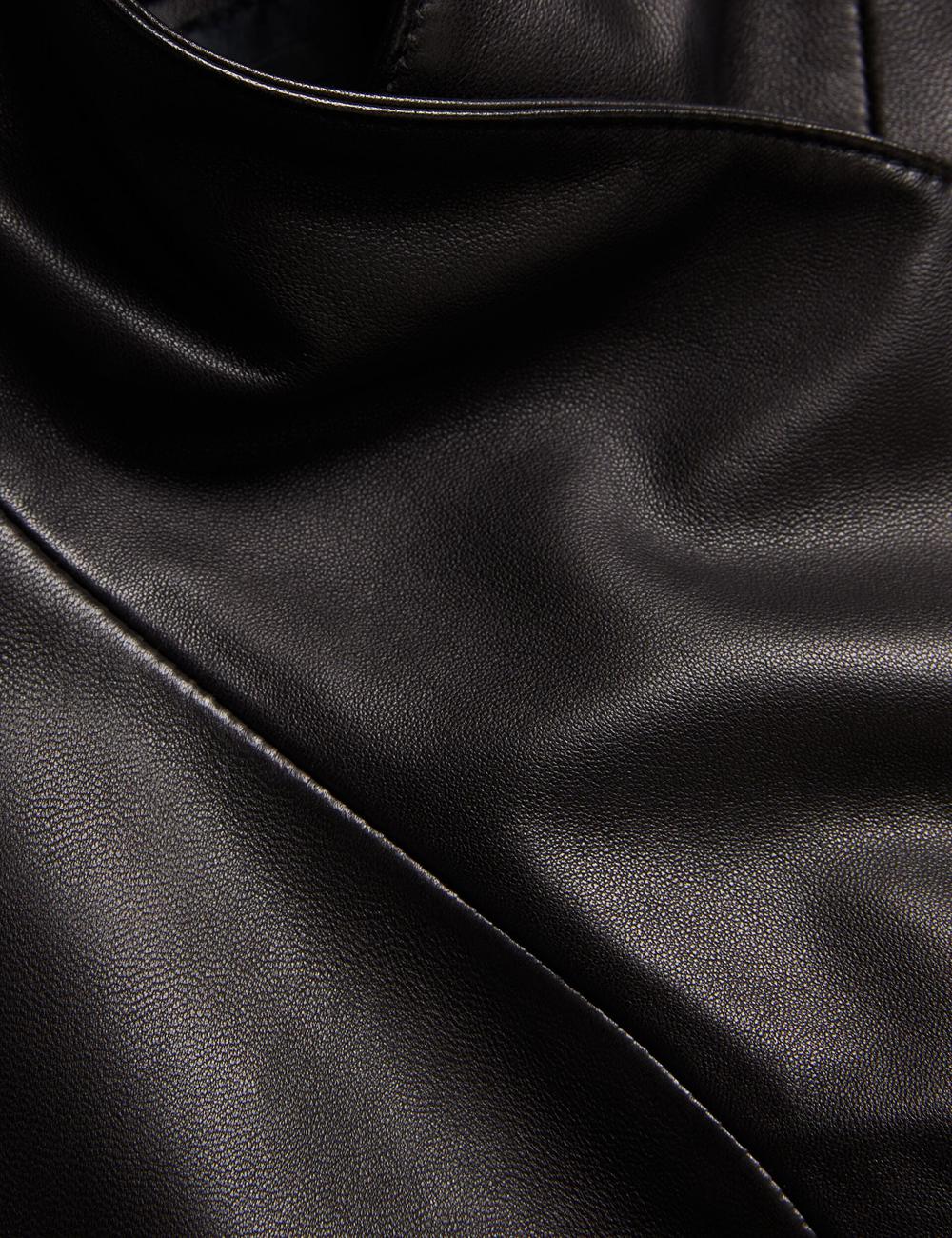 Black Ted Baker RIYOZE - Wrap Front Cropped Leather Women Jackets | SG  0867-MNBYZ