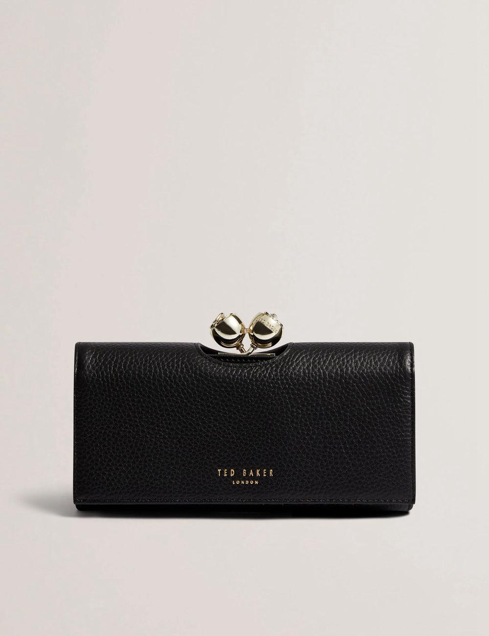 Black Ted Baker ROOSALI - Rose Clasp Large Bifold Leather Women Purses | SG  9714-JEYXD