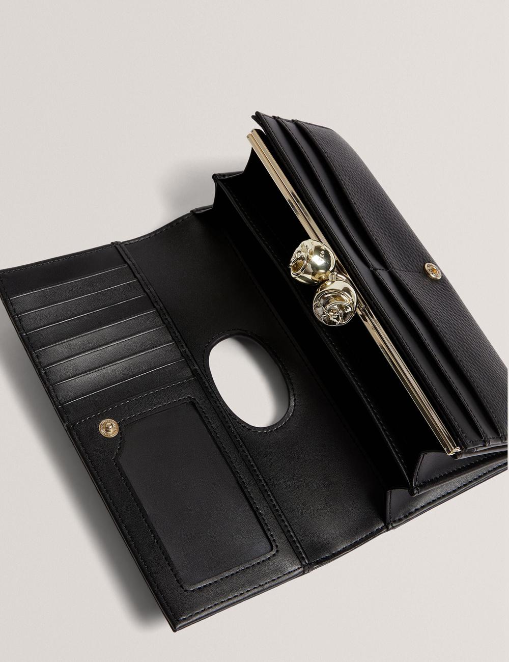 Black Ted Baker ROOSALI - Rose Clasp Large Bifold Leather Women Purses | SG  9714-JEYXD