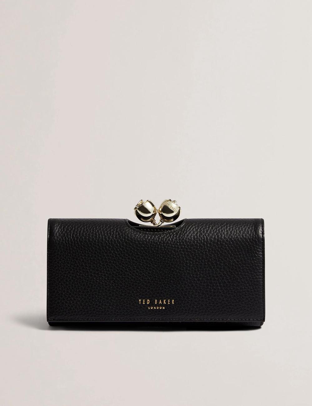 Black Ted Baker ROOSALI - Rose Clasp Large Bifold Leather Women Purses | SG  9714-JEYXD
