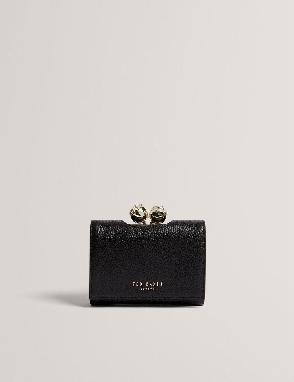 Black Ted Baker ROOSA - Rose Clasp Small Trifold Leather Women Purses | SG  9174-EBQLZ