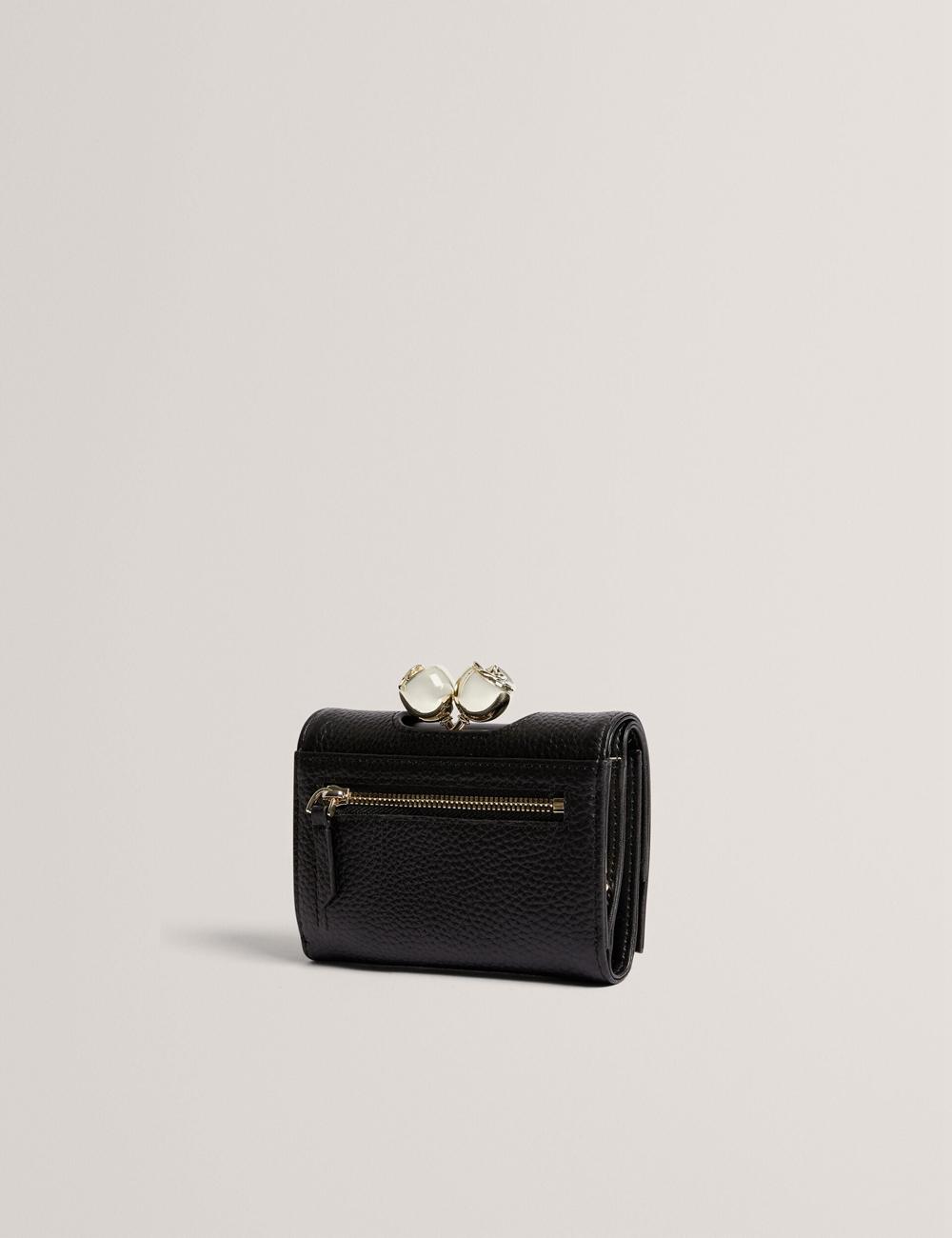 Black Ted Baker ROOSA - Rose Clasp Small Trifold Leather Women Purses | SG  9174-EBQLZ