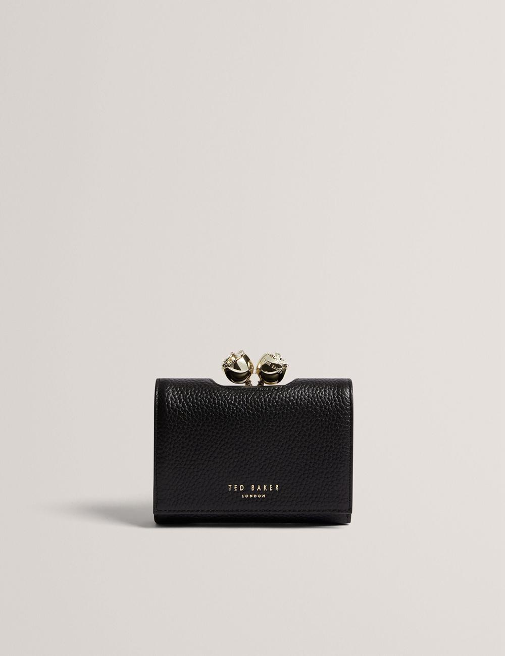 Black Ted Baker ROOSA - Rose Clasp Small Trifold Leather Women Purses | SG  9174-EBQLZ