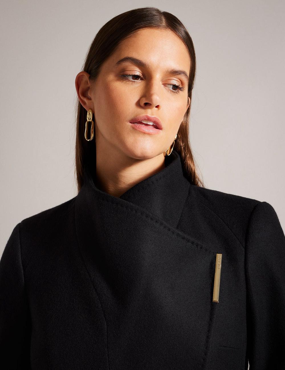 Black Ted Baker ROSESS - Short Belted Wool Wrap Coat Women Jackets | SG  3758-XKBCZ