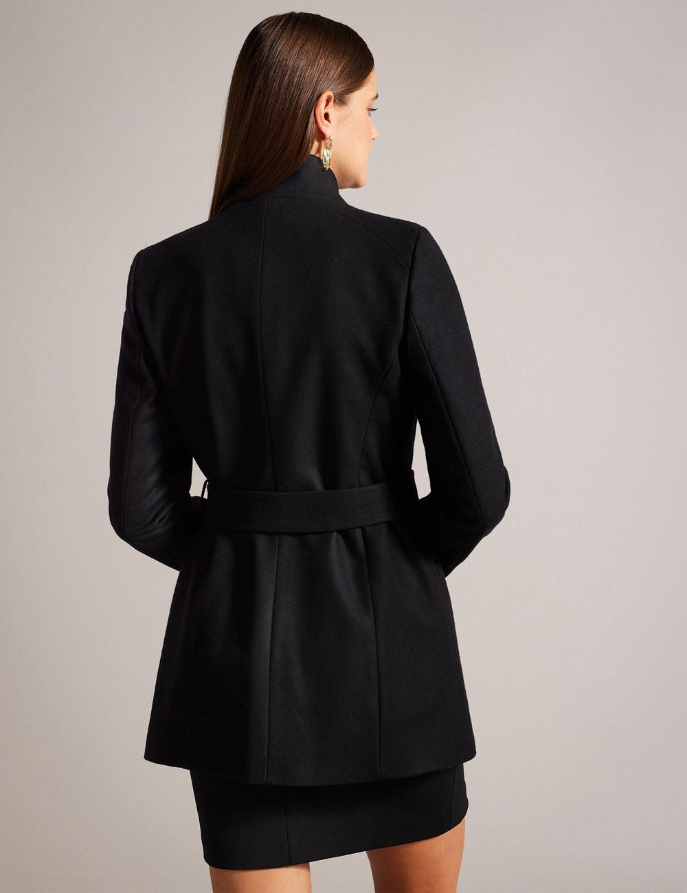 Black Ted Baker ROSESS - Short Belted Wool Wrap Coat Women Jackets | SG  3758-XKBCZ