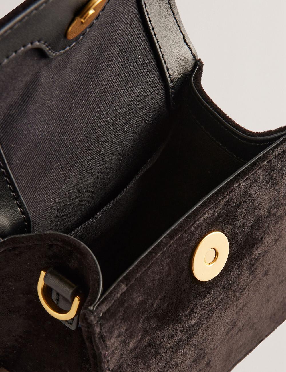 Black Ted Baker ROSIYA - Mini Velvet Rose Detail Top Handle Women Crossbody Bags | SG  5289-BONHM