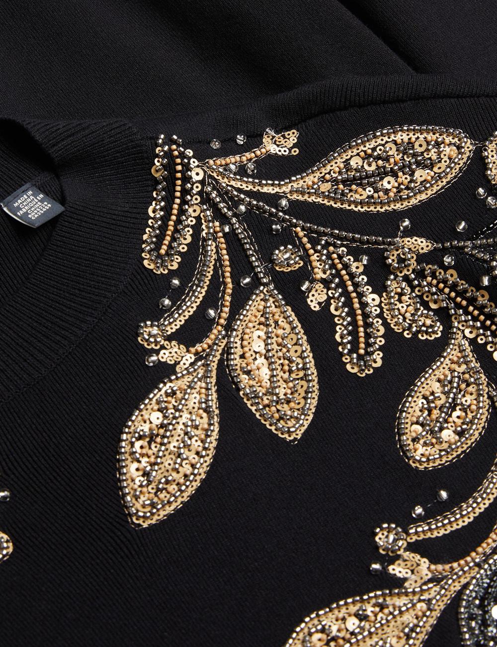 Black Ted Baker ROSMRRY - Embellished Floral Detail Knitted Women Jumpers | SG  3842-TZWJY