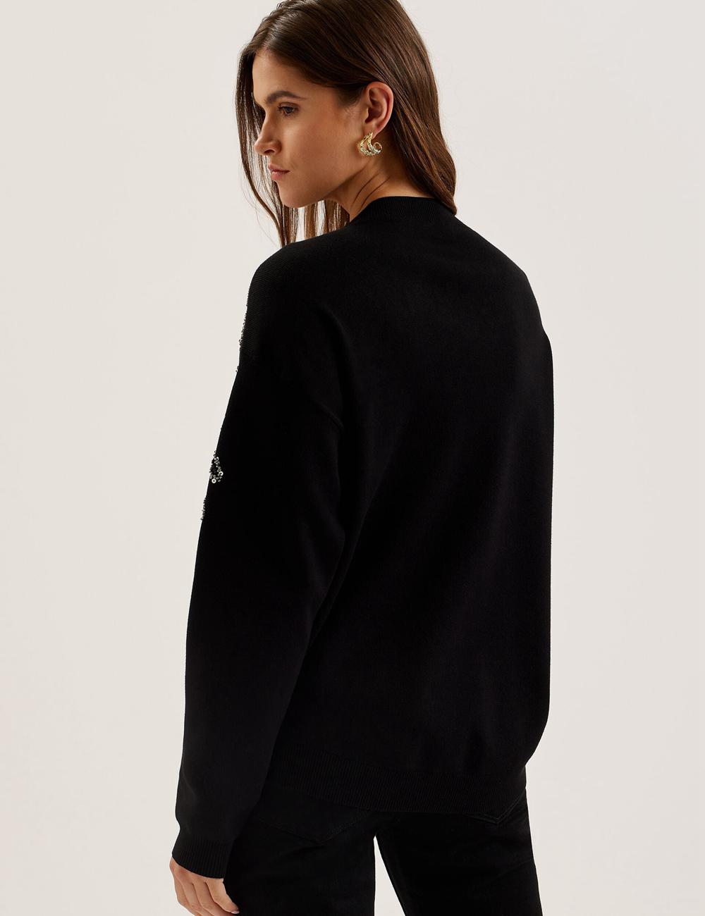 Black Ted Baker ROSMRRY - Embellished Floral Detail Knitted Women Jumpers | SG  3842-TZWJY