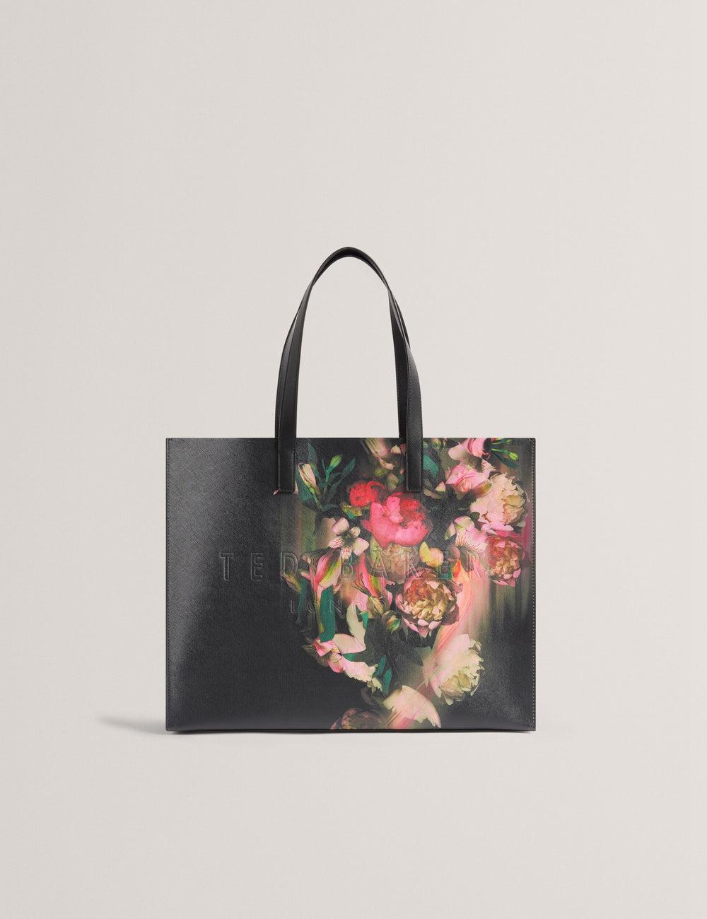 Black Ted Baker SALIINA - Floral Print Wide Icon Women Tote Bags | SG  0971-GCJLP