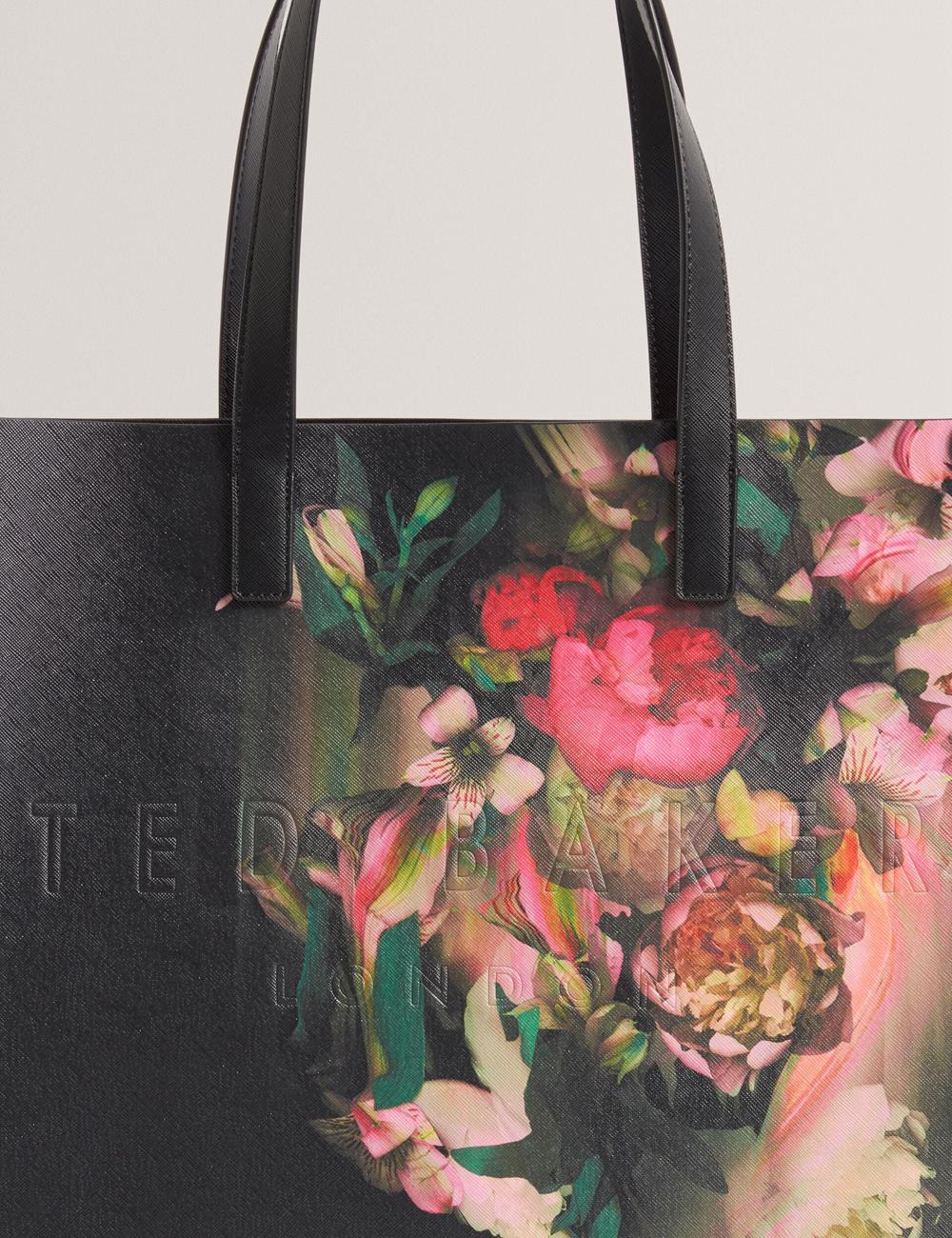 Black Ted Baker SALIINA - Floral Print Wide Icon Women Tote Bags | SG  0971-GCJLP