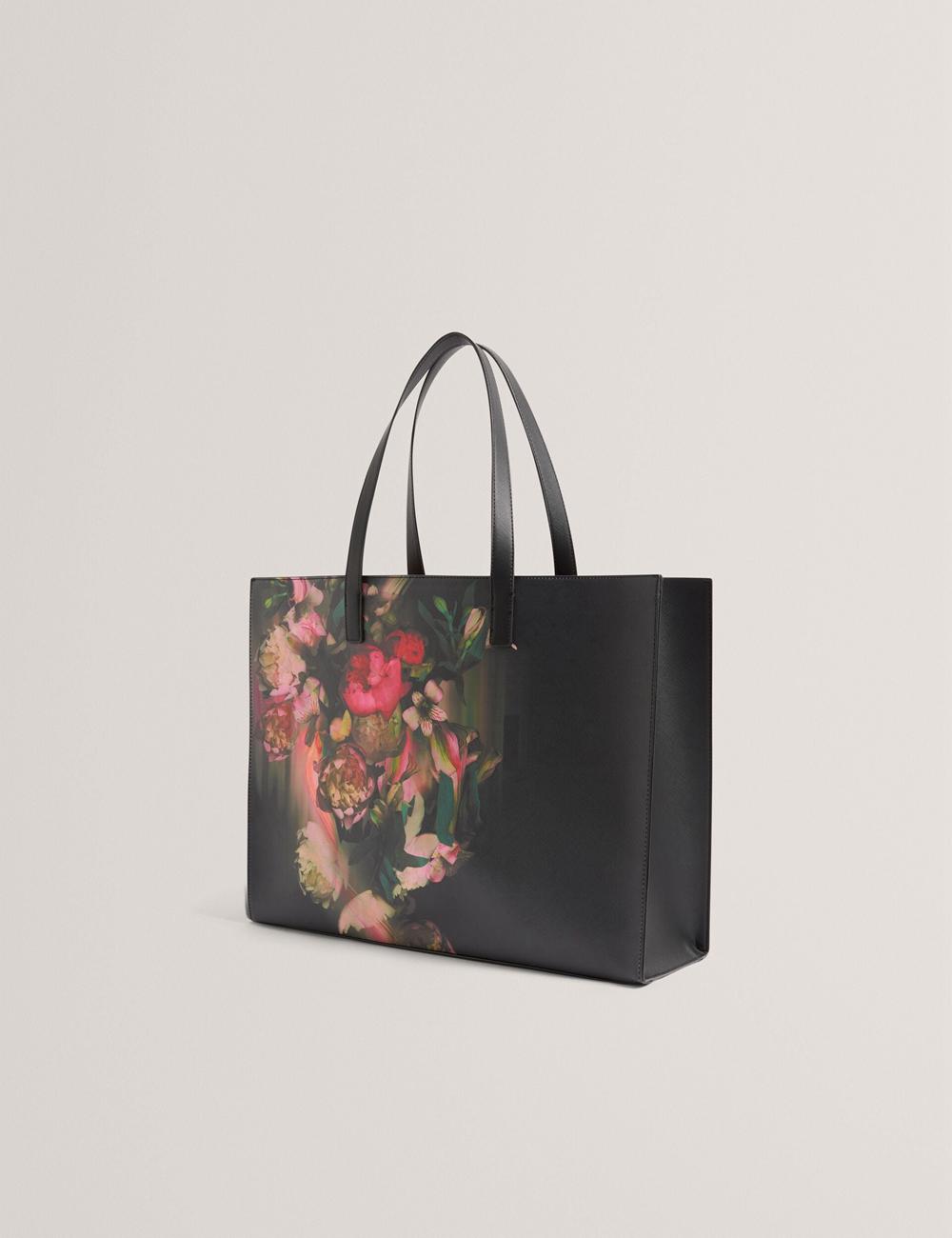 Black Ted Baker SALIINA - Floral Print Wide Icon Women Tote Bags | SG  0971-GCJLP