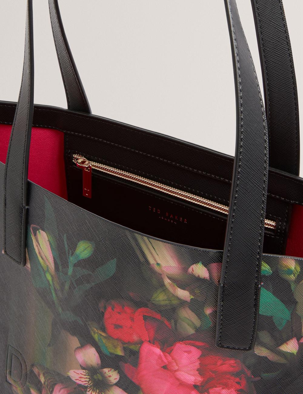 Black Ted Baker SALIINA - Floral Print Wide Icon Women Tote Bags | SG  0971-GCJLP