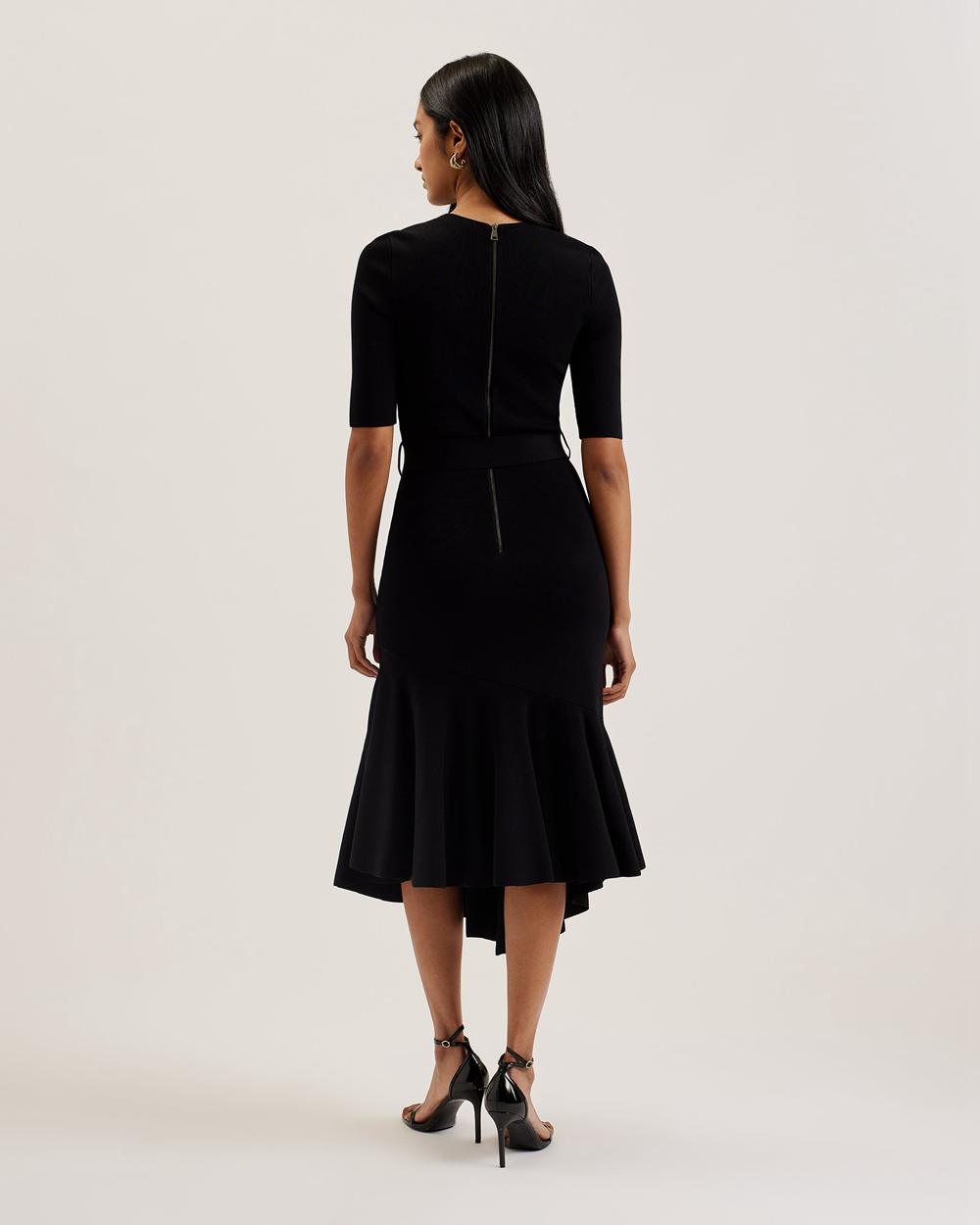 Black Ted Baker SAMALEE - Flippy Hem Knitted Women Midi Dresses | SG  1624-RDYZX