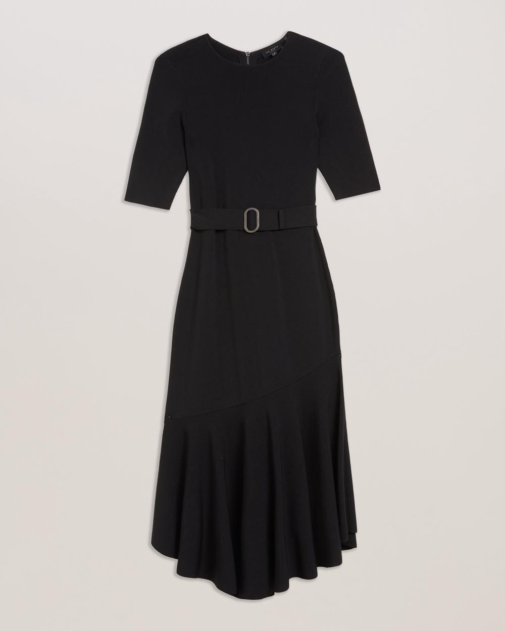 Black Ted Baker SAMALEE - Flippy Hem Knitted Women Midi Dresses | SG  1624-RDYZX