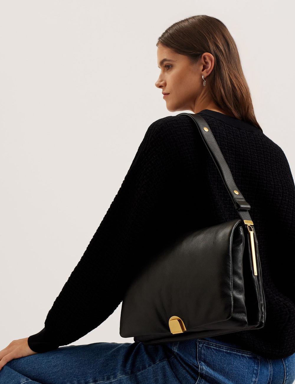 Black Ted Baker SAMILLA - Large Puffy Leather With Lock Women Shoulder Bags | SG  8250-WTCHO