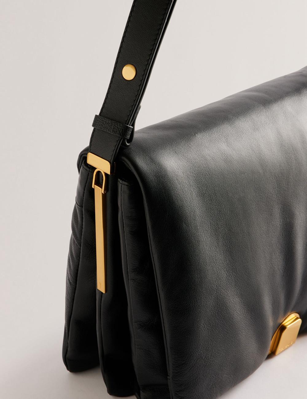 Black Ted Baker SAMILLA - Large Puffy Leather With Lock Women Shoulder Bags | SG  8250-WTCHO