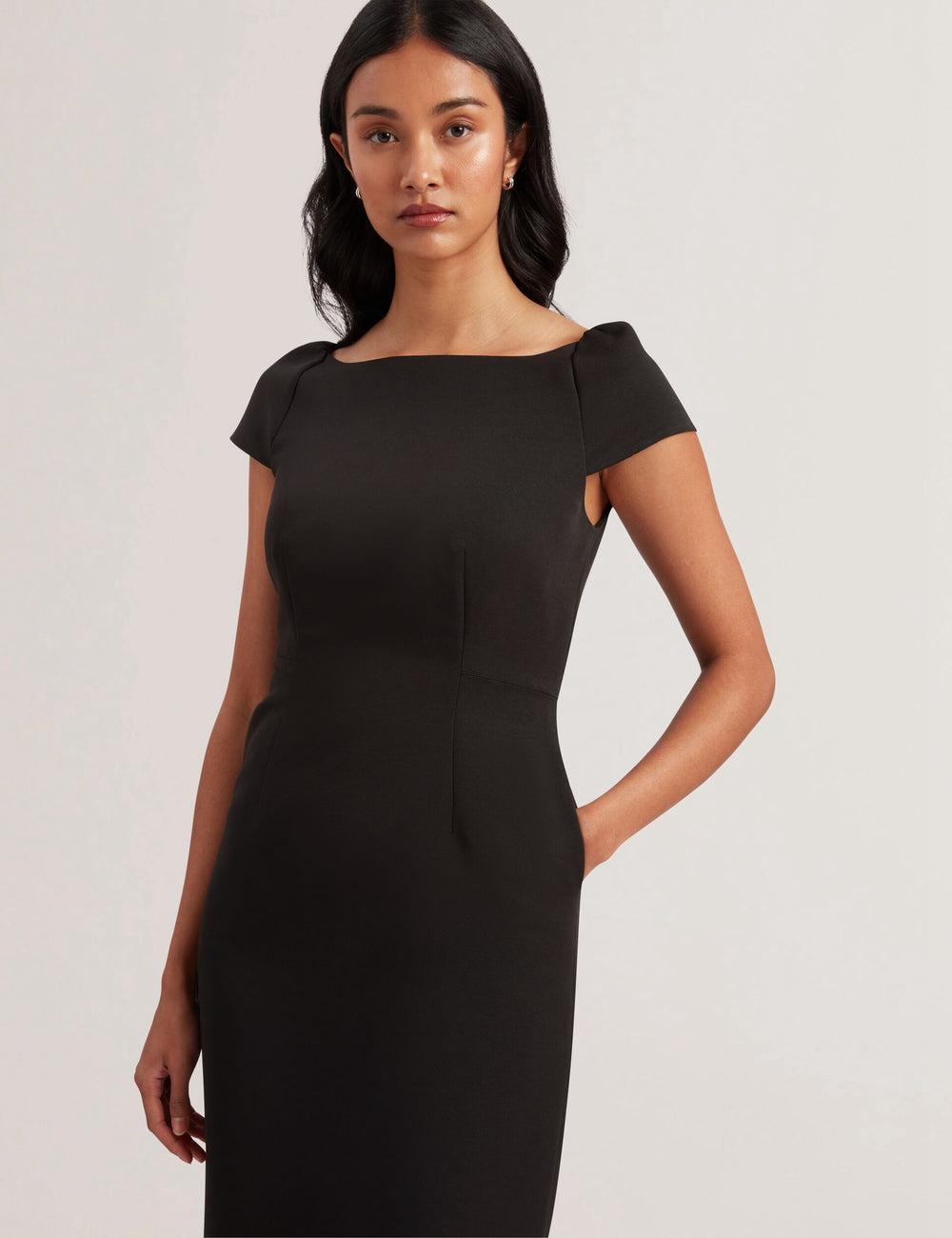 Black Ted Baker SASSARI - Tailored Cap Sleeve Column Women Midi Dresses | SG  9237-YPURX