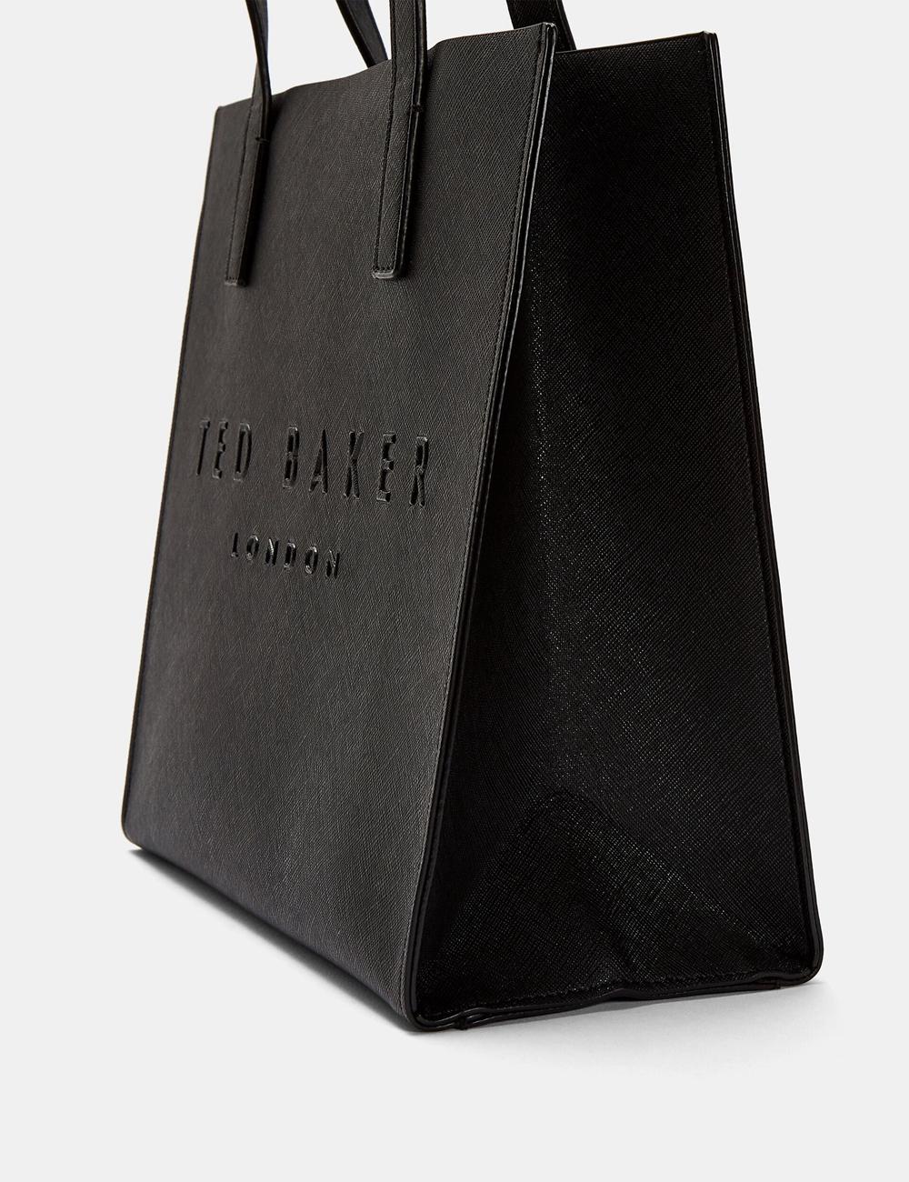 Black Ted Baker SEACON - Textured Faux Leather Small Icon Women Tote Bags | SG  1045-SZCMI